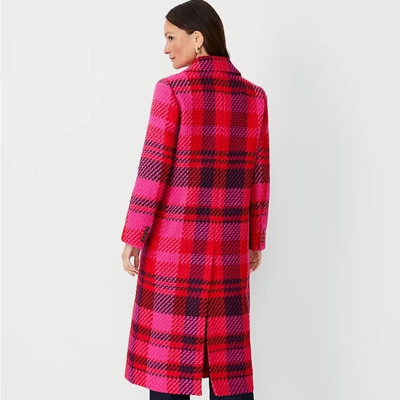 🔥NWT GORGEOUS PLAID DOUBLE BREASTED WOOL COAT - RED PINK COAT🔥 - Picture 3 of 3